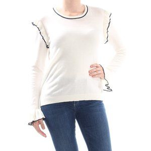 CeCe Ruffled Long Sleeve Crew Neck Sweater